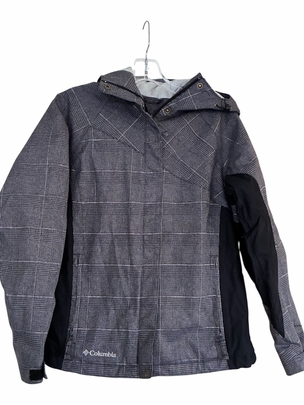 Columbia Women's Gray Plaid Ski Jacket with Black Panels Sz small